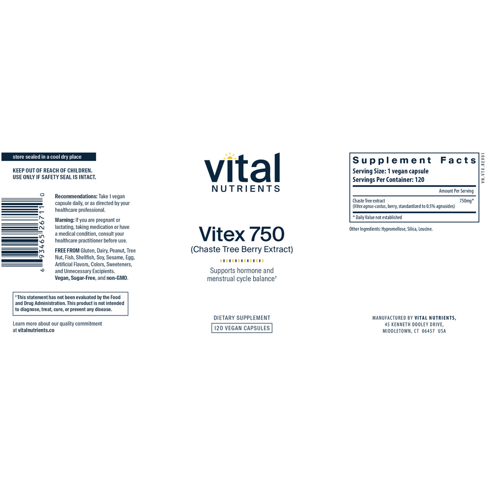 Vital Nutrients Vitex 750mg – Hormonal Balance & Women's Health Support, 90 Capsules