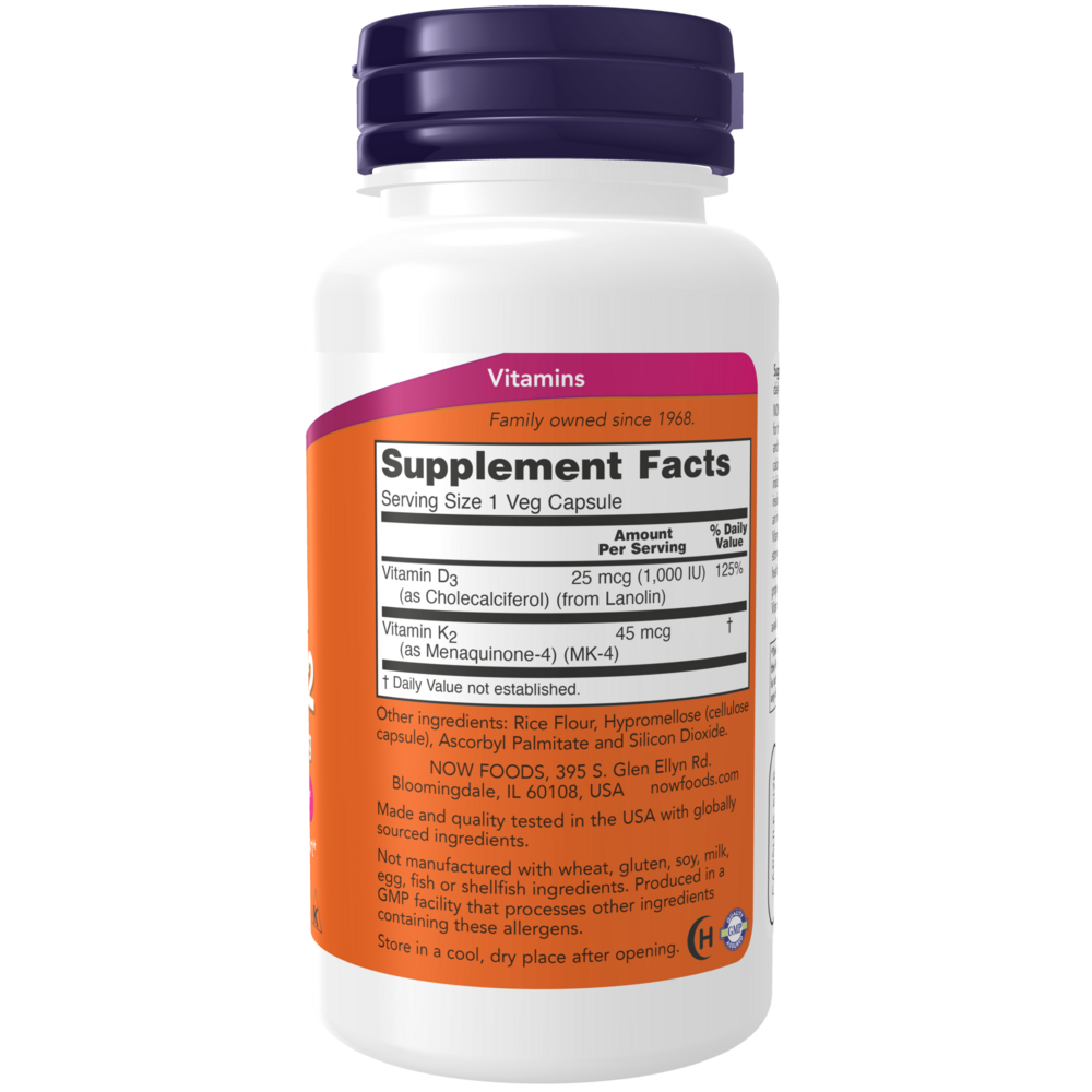 NOW Foods - Vitamin D3 1000IU & K2 45mcg